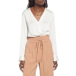 Open Edit Wrap Bodysuit Long Sleeve Ivory Size XS NWOT $59 MSRP